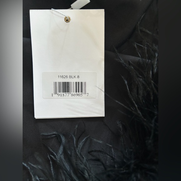 Mac Duggal 11626 Sleeveless Faux Wrap Dress With Feather Detail NWT Black - Picture 4 of 5